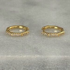 Gold Crystal Pave Bamboo Style Hoop Earrings 

Brand New